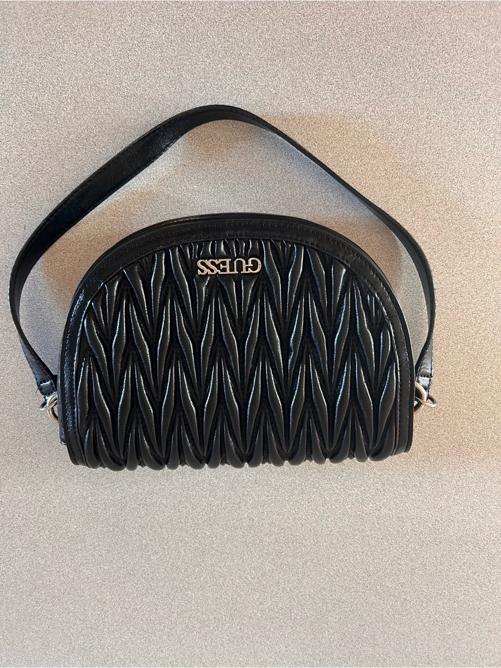 Guess Black Quilted Dome Shoulder Bag with Gold Logo
